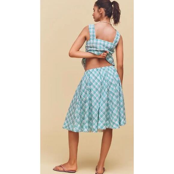 Anthropologie Women's Maeve  a-line cotton midi skirt Turq XS NWT 148 - Picture 4 of 7